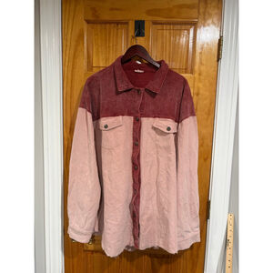 POL Colorblock Corduroy Shacket Pink Rust Frayed Hem Oversized XL